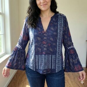 Lucky Brand Women’s Purple Boho Embroidered Bell Sleeve Top – Size Medium